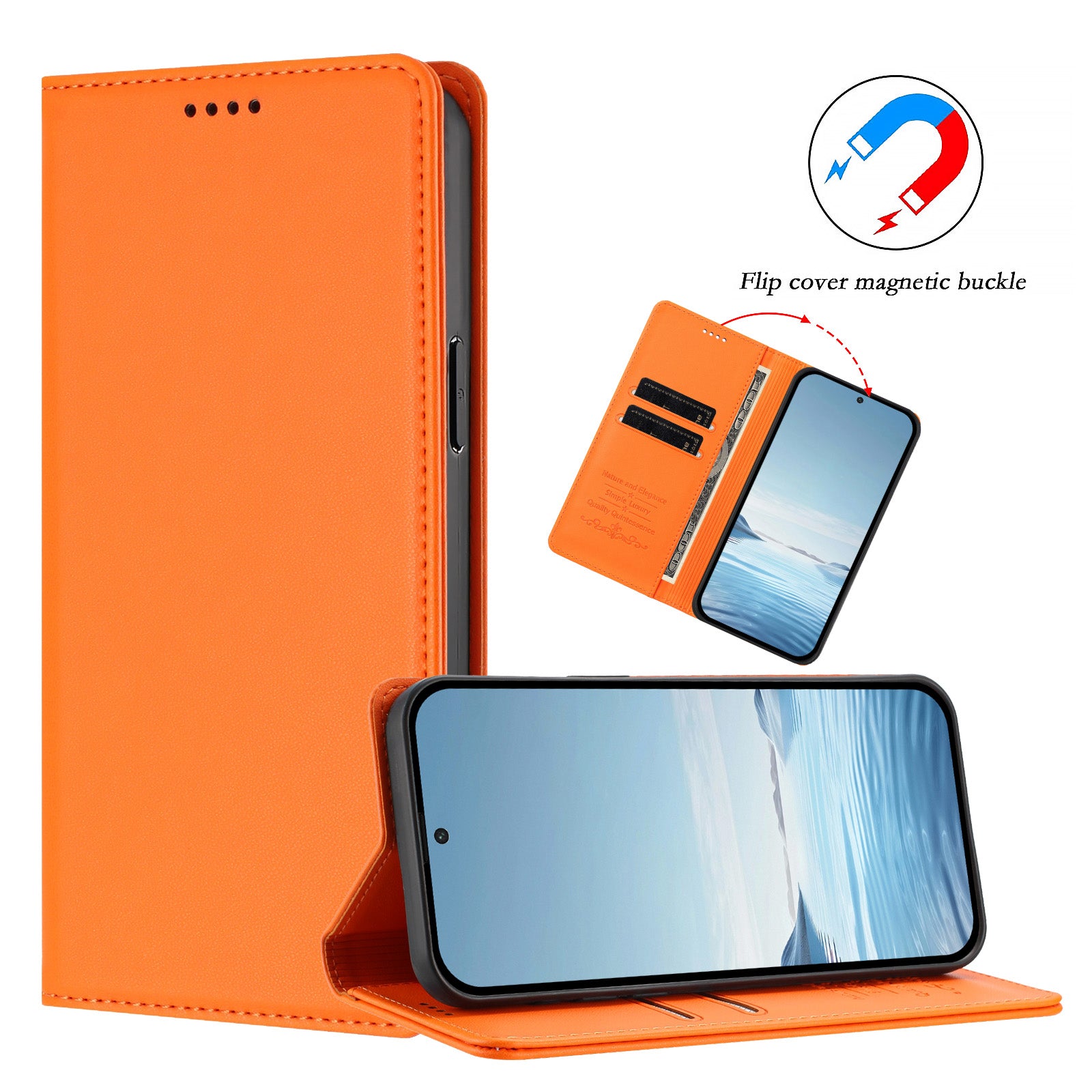 For Xiaomi Poco M8 5G / Redmi Note 15 5G (Global) / 15 4G (Global) Leather Wallet Case Magnetic Closure RFID Blocking Phone Cover - Orange