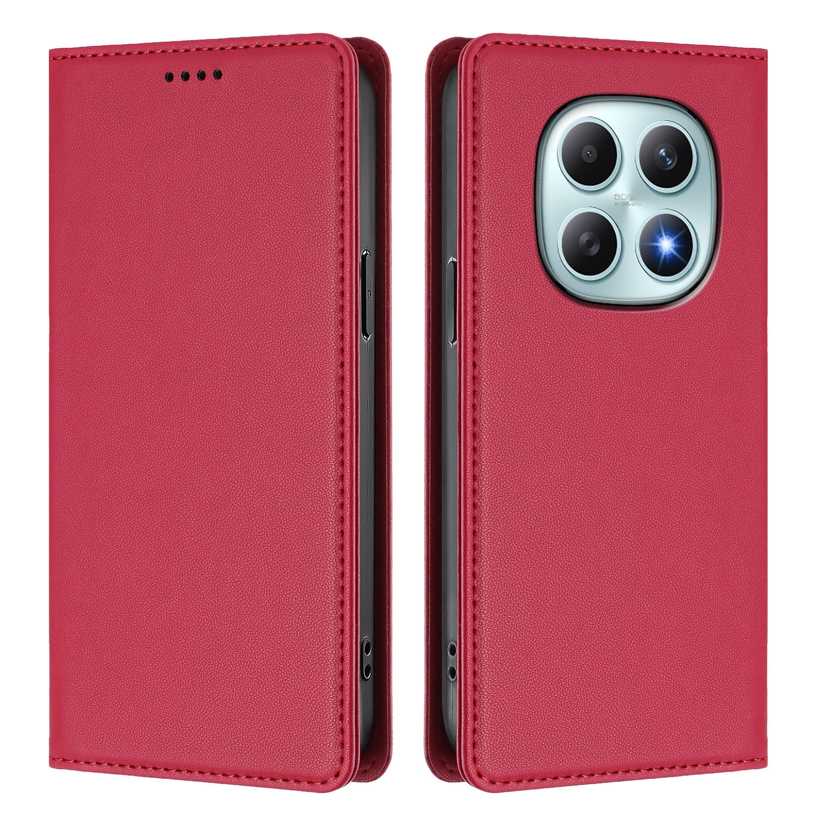 For Xiaomi Poco M8 5G / Redmi Note 15 5G (Global) / 15 4G (Global) Leather Wallet Case Magnetic Closure RFID Blocking Phone Cover - Red