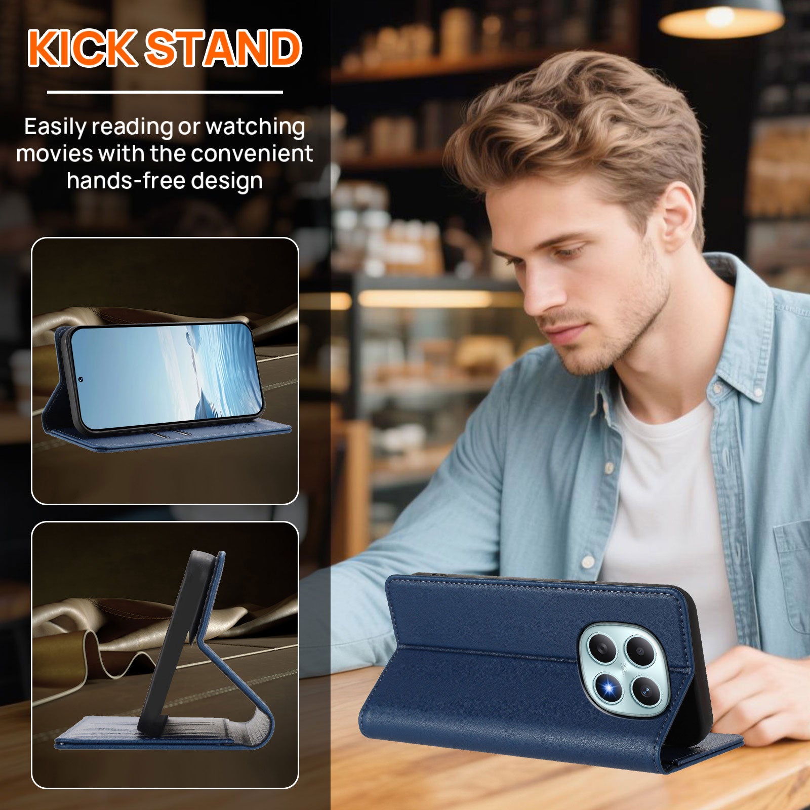 For Xiaomi Poco M8 5G / Redmi Note 15 5G (Global) / 15 4G (Global) Leather Wallet Case Magnetic Closure RFID Blocking Phone Cover - Dark Blue