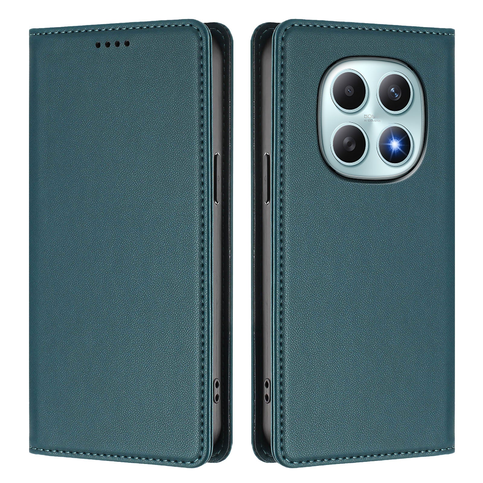 For Xiaomi Poco M8 5G / Redmi Note 15 5G (Global) / 15 4G (Global) Leather Wallet Case Magnetic Closure RFID Blocking Phone Cover - Dark Green