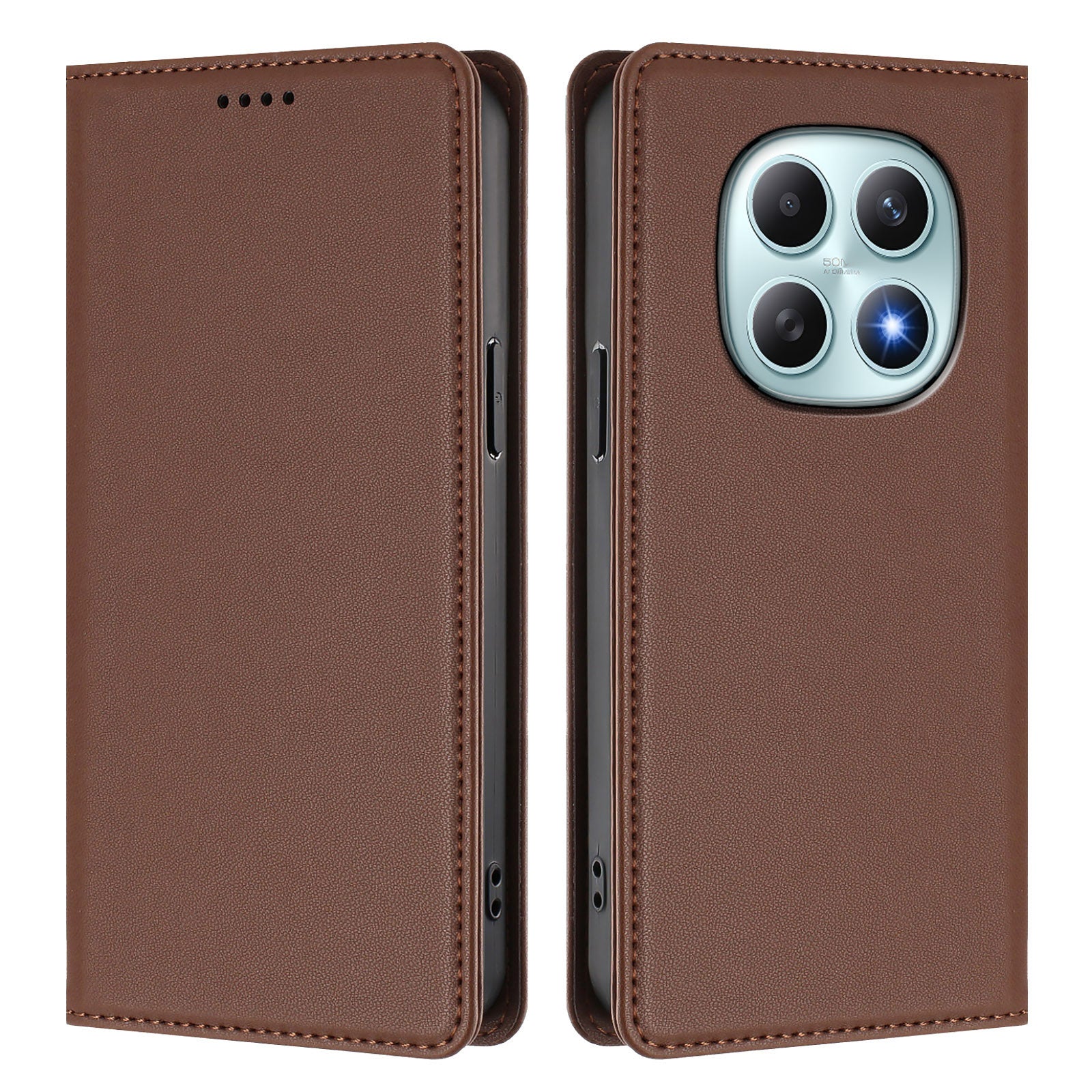 For Xiaomi Poco M8 5G / Redmi Note 15 5G (Global) / 15 4G (Global) Leather Wallet Case Magnetic Closure RFID Blocking Phone Cover - Brown