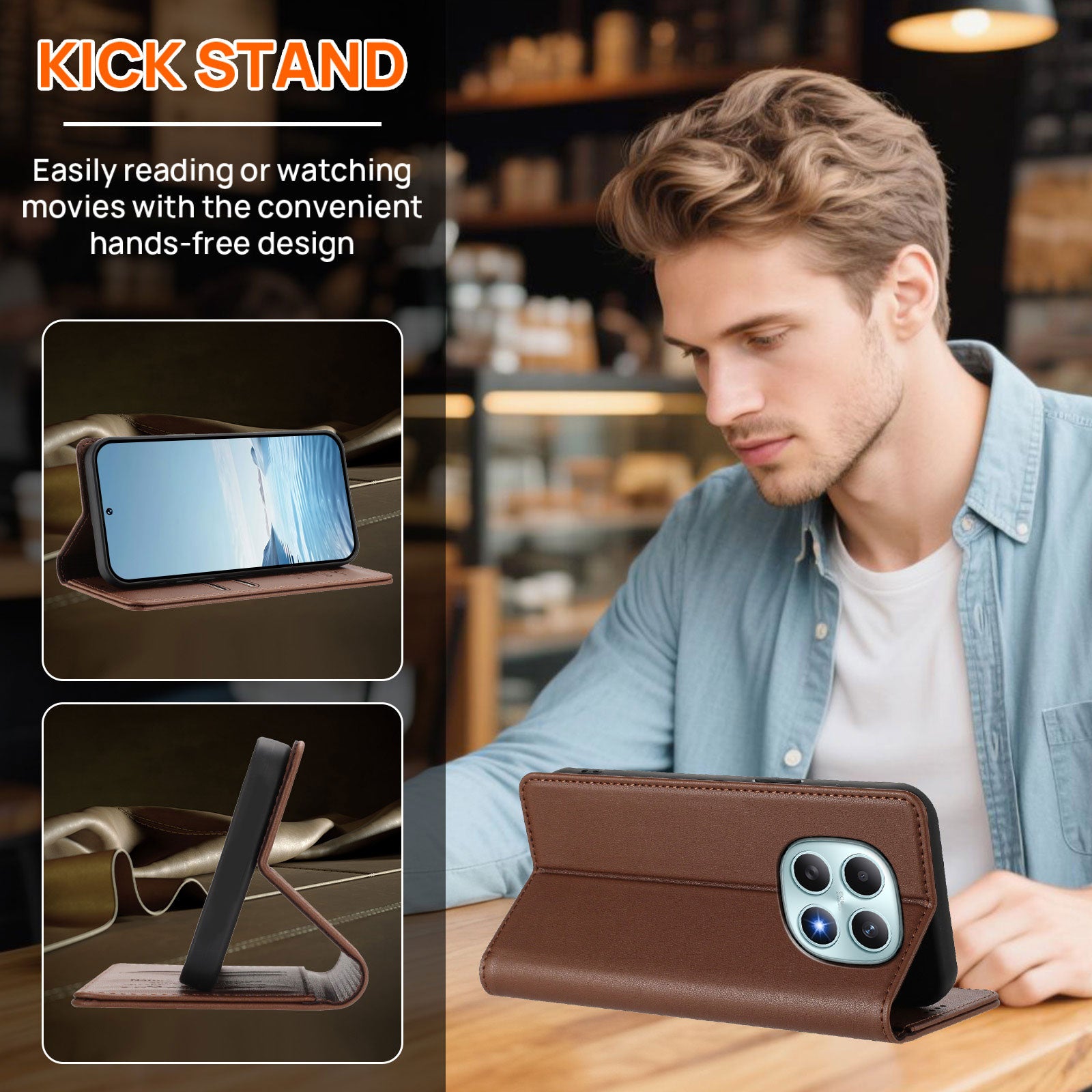 For Xiaomi Poco M8 5G / Redmi Note 15 5G (Global) / 15 4G (Global) Leather Wallet Case Magnetic Closure RFID Blocking Phone Cover - Brown