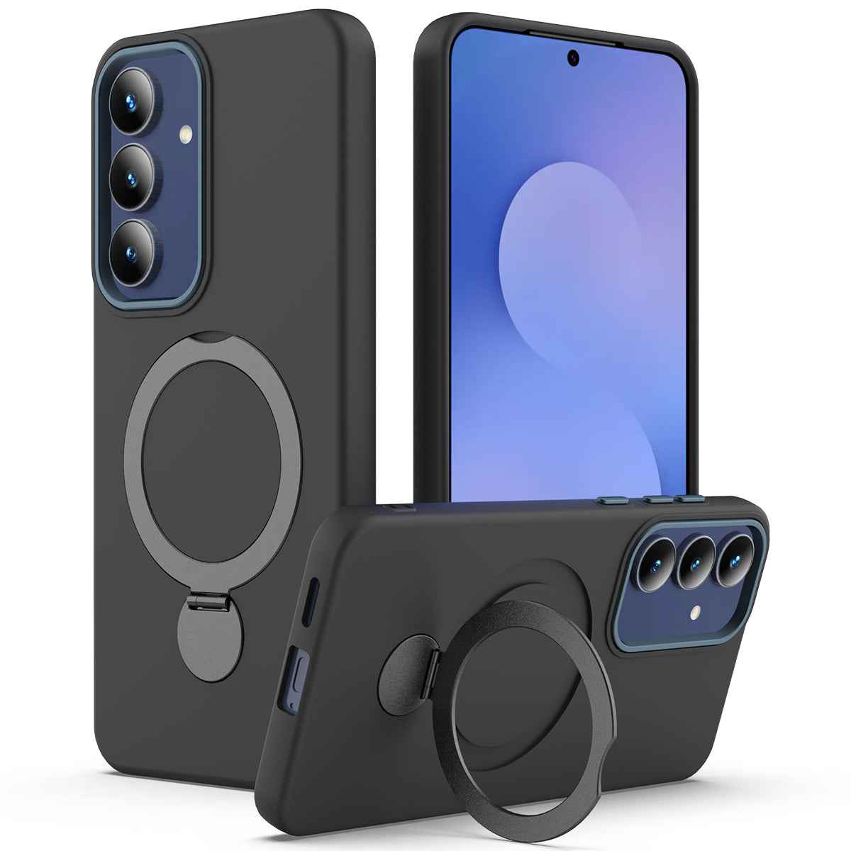 For Samsung Galaxy A57 5G Magnetic Case Rotating Ring Kickstand TPU + PC Back Cover - Black