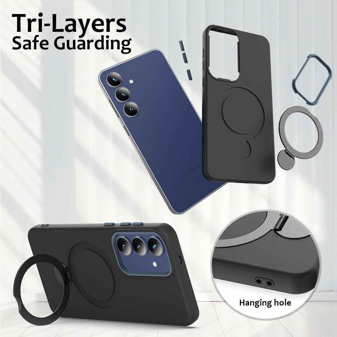 For Samsung Galaxy A57 5G Magnetic Case Rotating Ring Kickstand TPU + PC Back Cover - Black