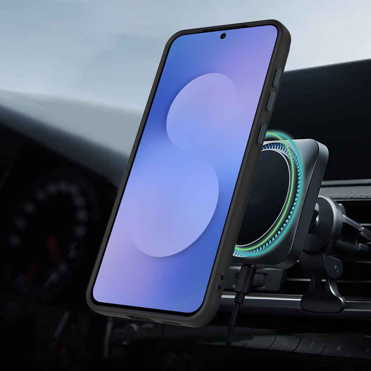 For Samsung Galaxy A57 5G Magnetic Case Rotating Ring Kickstand TPU + PC Back Cover - Black