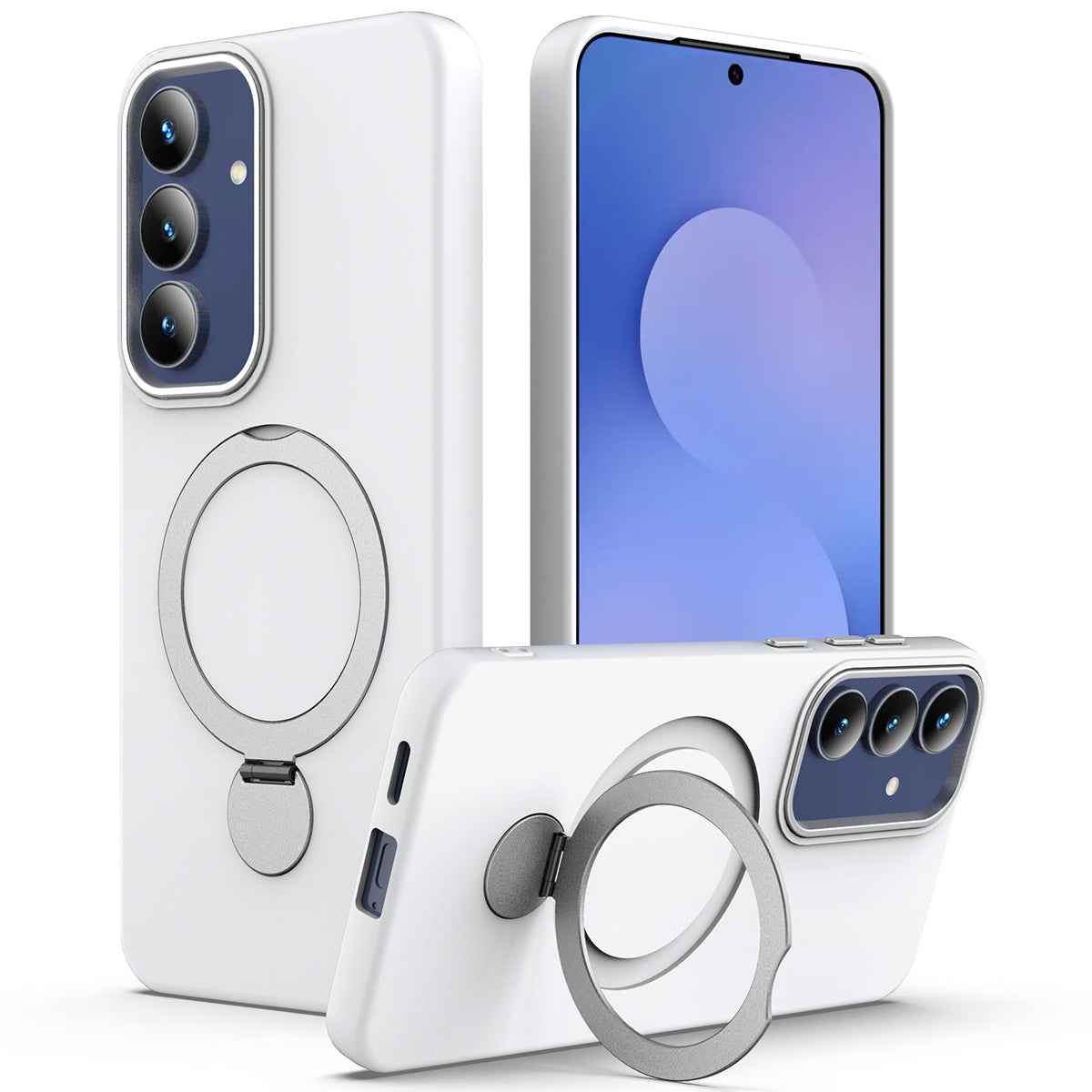 For Samsung Galaxy A57 5G Magnetic Case Rotating Ring Kickstand TPU + PC Back Cover - White