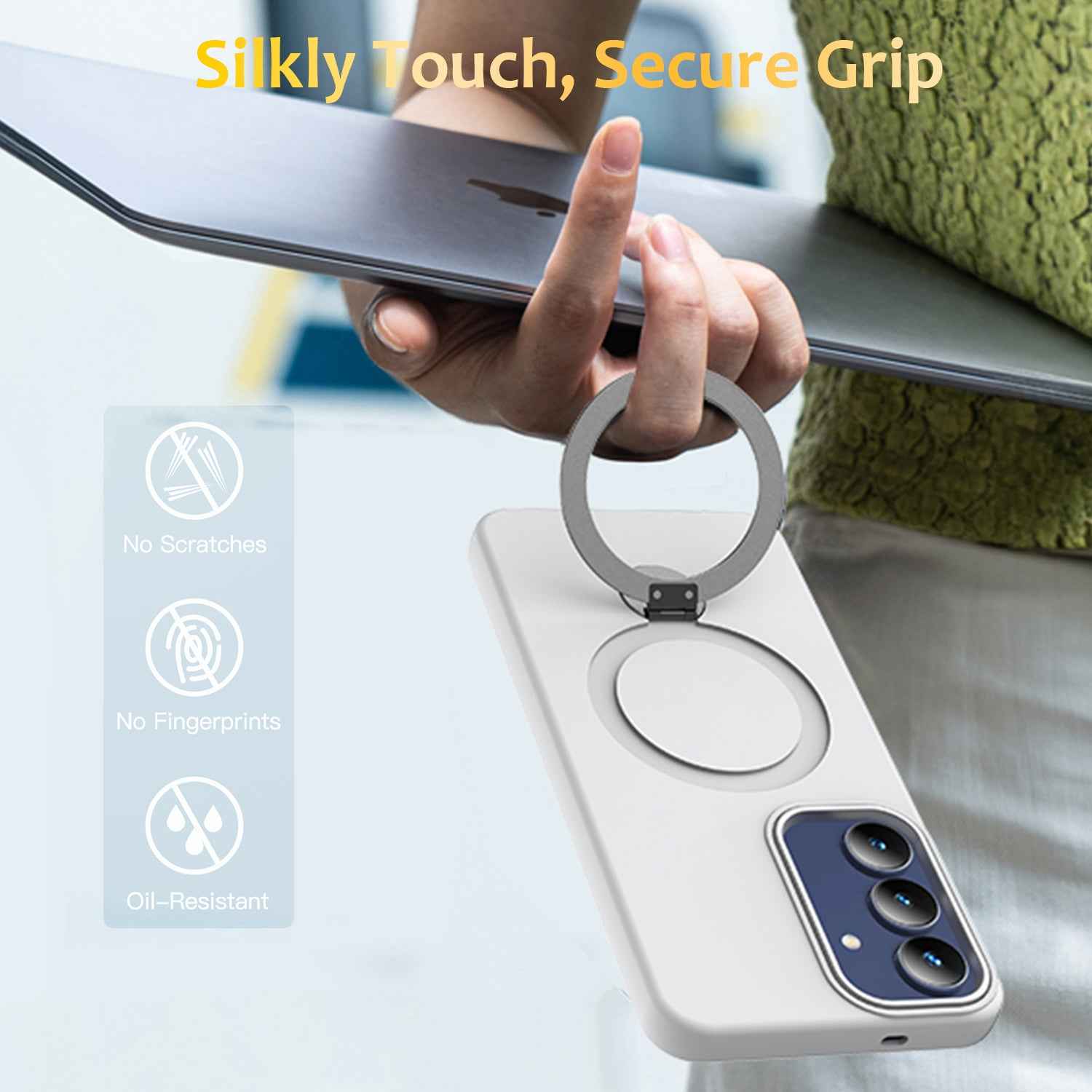 For Samsung Galaxy A57 5G Magnetic Case Rotating Ring Kickstand TPU + PC Back Cover - White