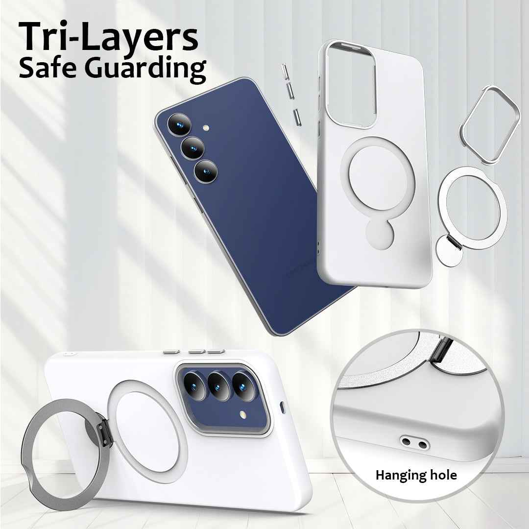 For Samsung Galaxy A57 5G Magnetic Case Rotating Ring Kickstand TPU + PC Back Cover - White