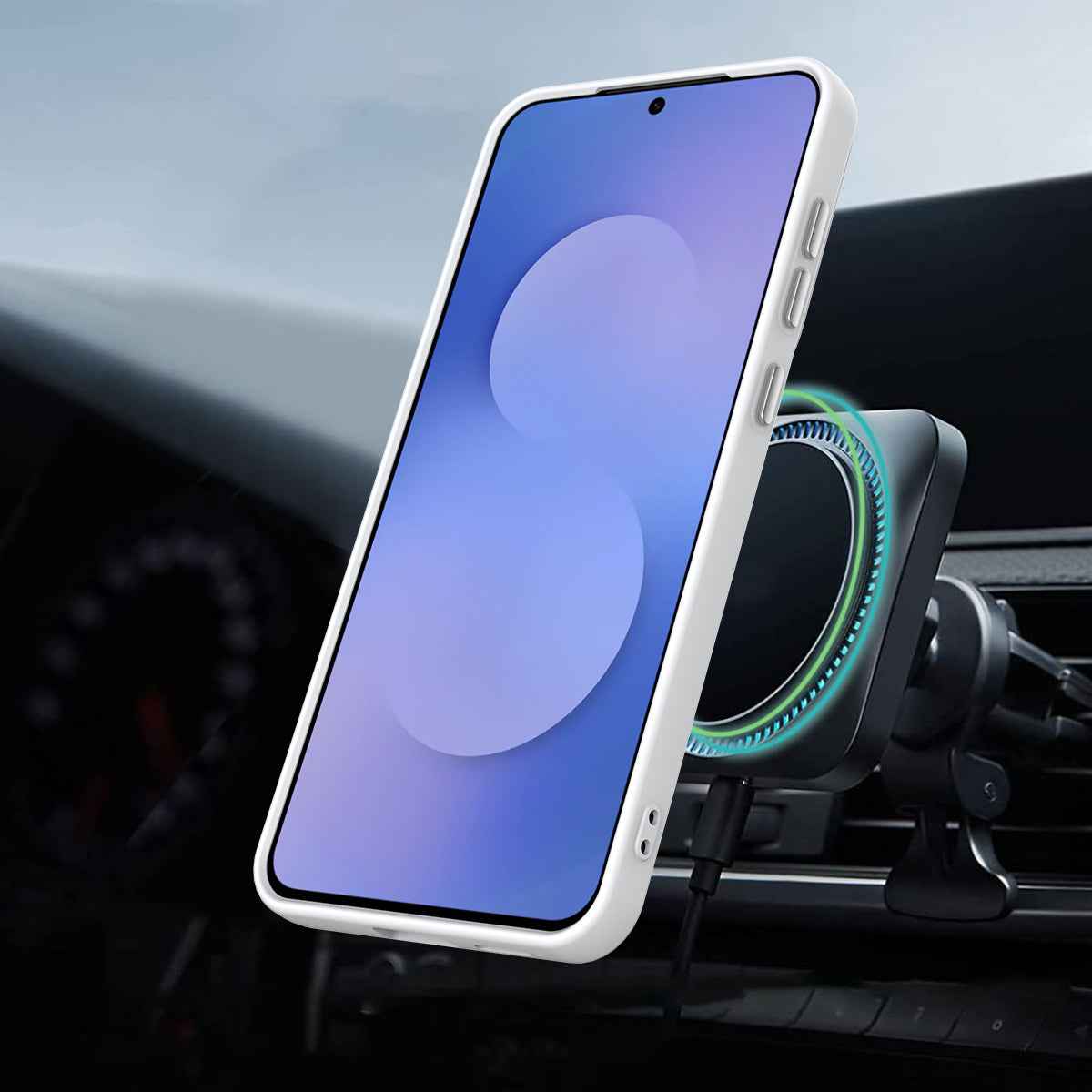 For Samsung Galaxy A57 5G Magnetic Case Rotating Ring Kickstand TPU + PC Back Cover - White