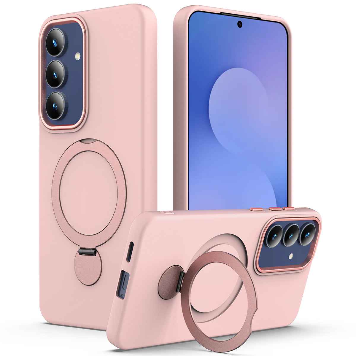 For Samsung Galaxy A57 5G Magnetic Case Rotating Ring Kickstand TPU + PC Back Cover - Pink