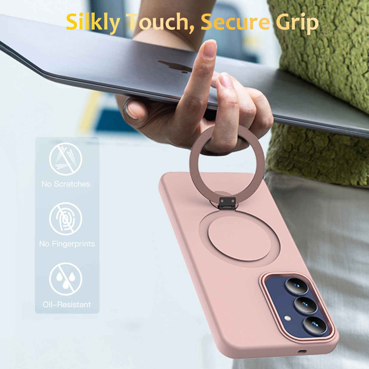 For Samsung Galaxy A57 5G Magnetic Case Rotating Ring Kickstand TPU + PC Back Cover - Pink