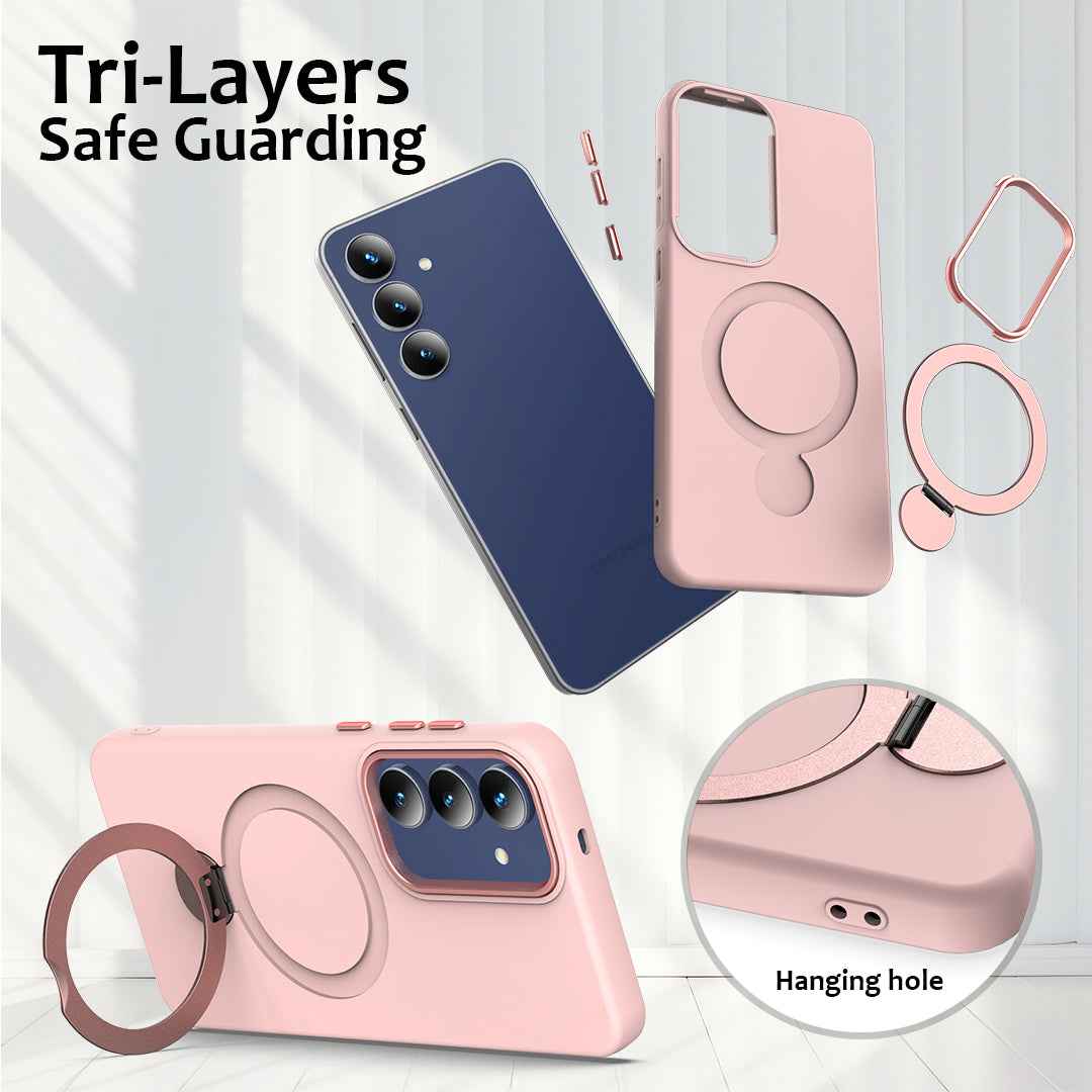 For Samsung Galaxy A57 5G Magnetic Case Rotating Ring Kickstand TPU + PC Back Cover - Pink