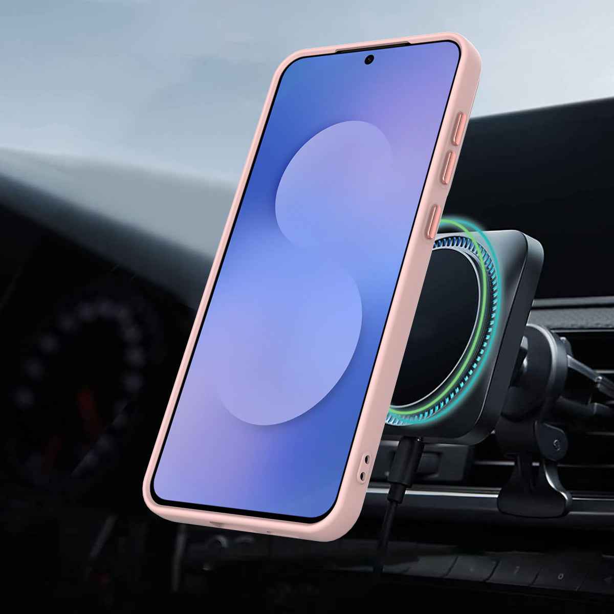 For Samsung Galaxy A57 5G Magnetic Case Rotating Ring Kickstand TPU + PC Back Cover - Pink