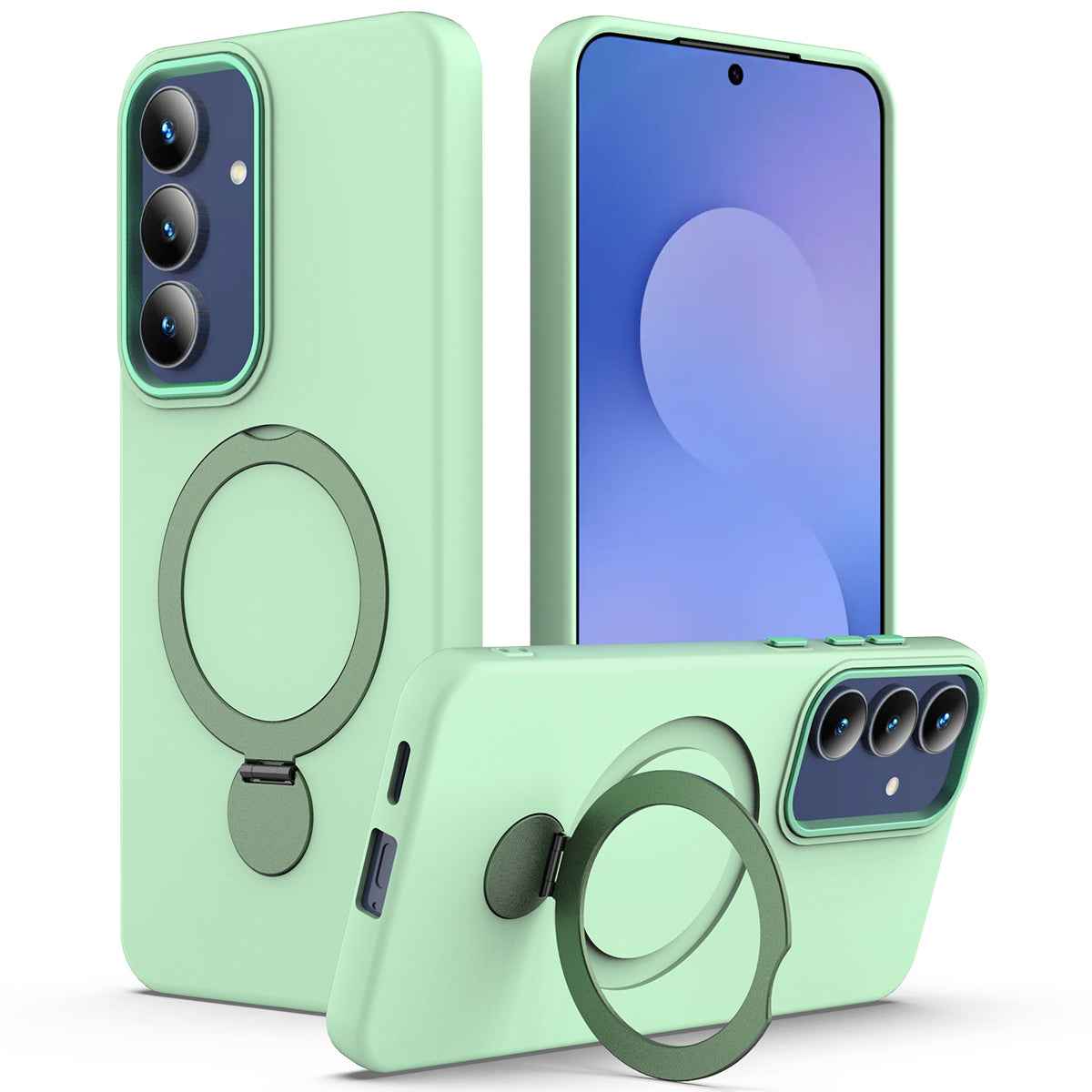 For Samsung Galaxy A57 5G Magnetic Case Rotating Ring Kickstand TPU + PC Back Cover - Green