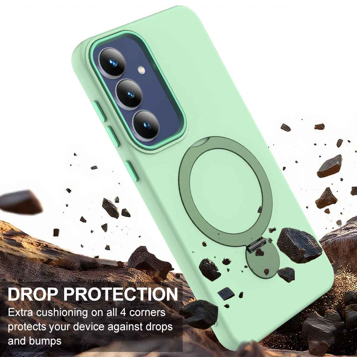 For Samsung Galaxy A57 5G Magnetic Case Rotating Ring Kickstand TPU + PC Back Cover - Green