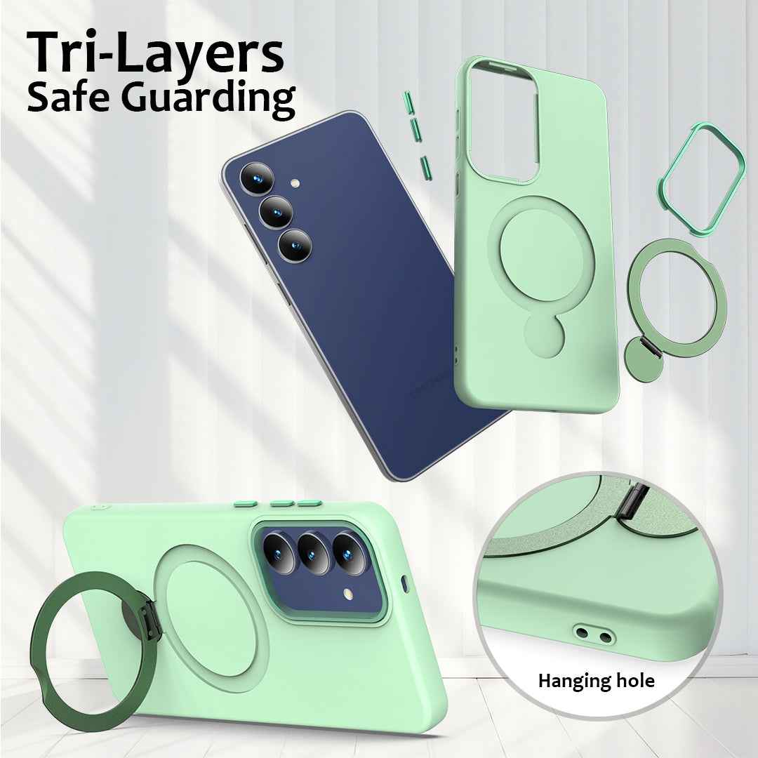 For Samsung Galaxy A57 5G Magnetic Case Rotating Ring Kickstand TPU + PC Back Cover - Green