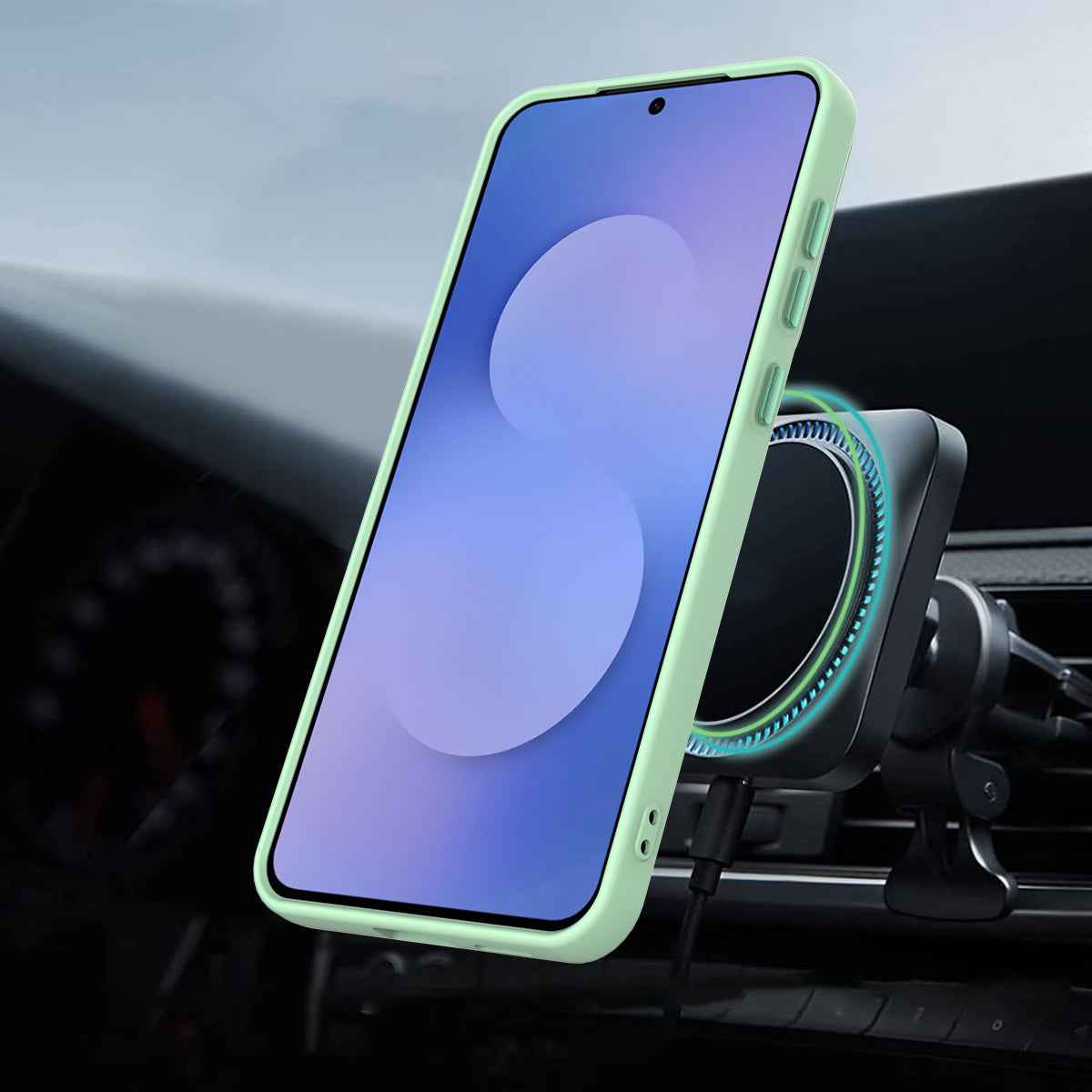 For Samsung Galaxy A57 5G Magnetic Case Rotating Ring Kickstand TPU + PC Back Cover - Green