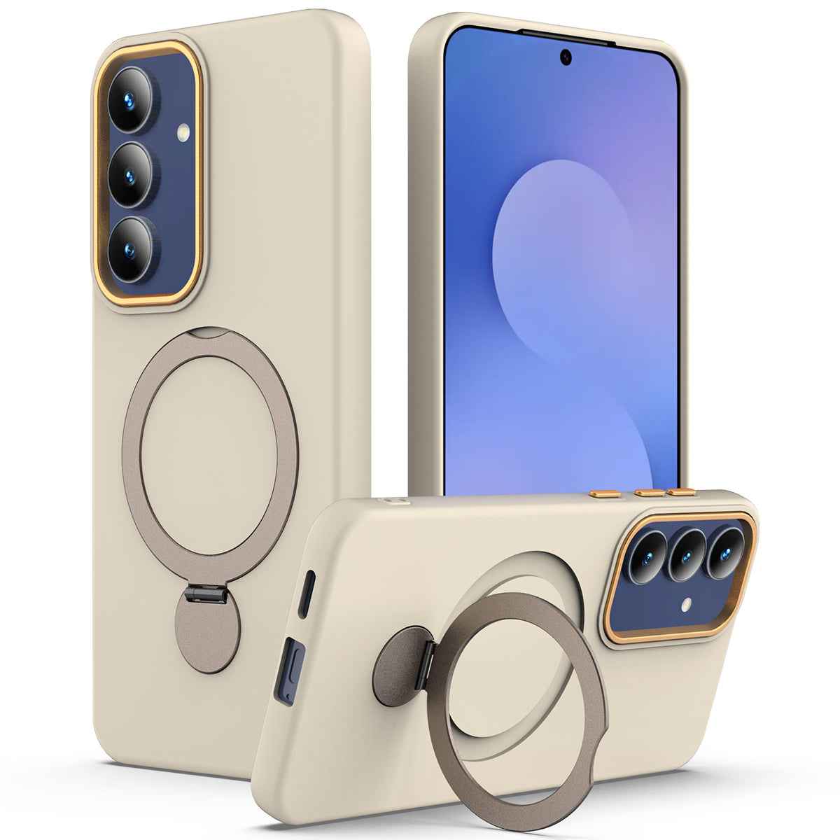 For Samsung Galaxy A57 5G Magnetic Case Rotating Ring Kickstand TPU + PC Back Cover - Apricot