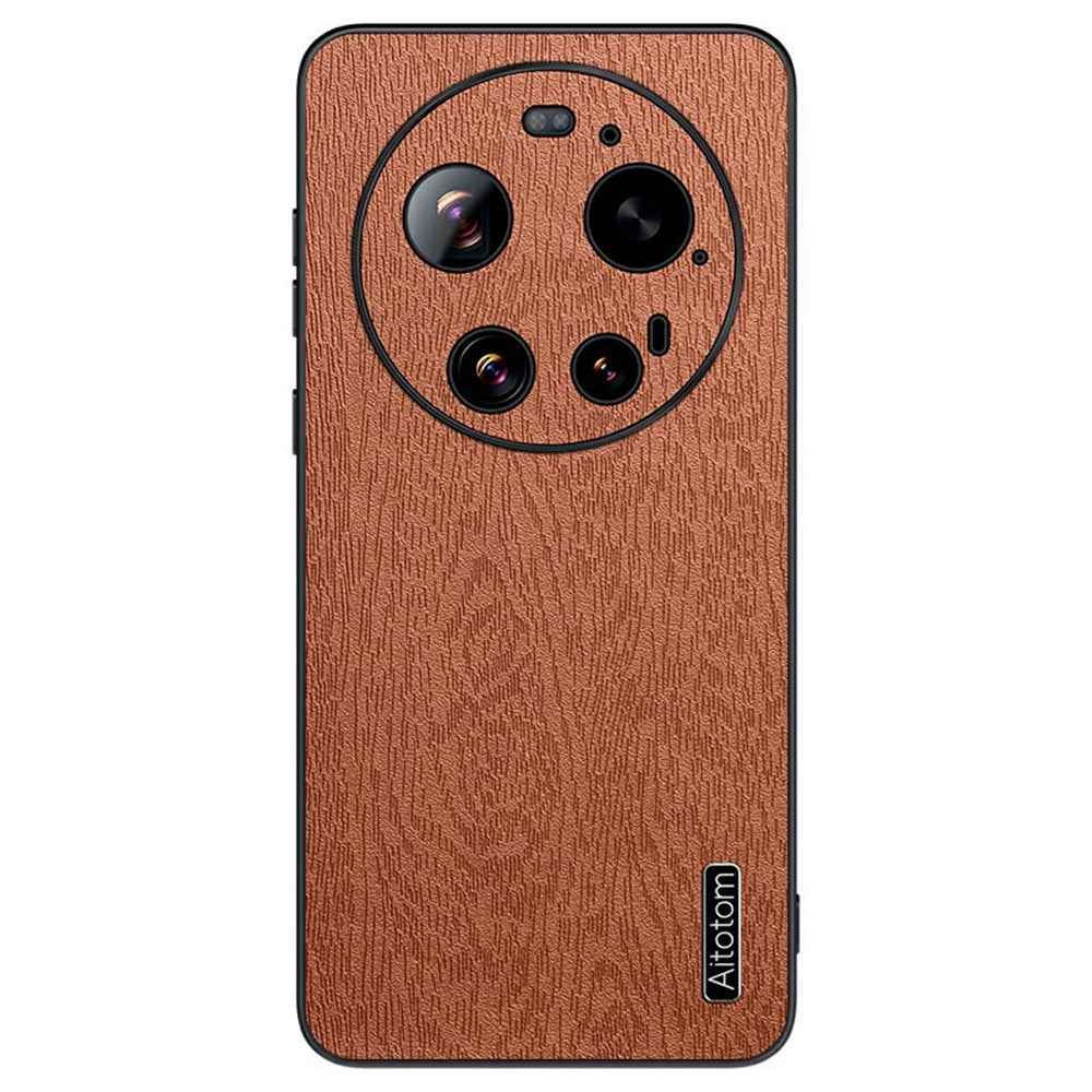For Xiaomi 17 Ultra 5G Case Wood Texture PU Leather Coated PC TPU Phone Cover - Brown