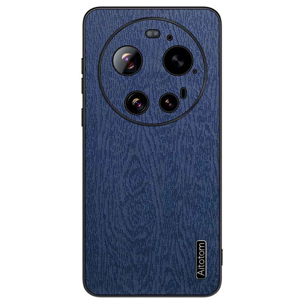 For Xiaomi 17 Ultra 5G Case Wood Texture PU Leather Coated PC TPU Phone Cover - Blue