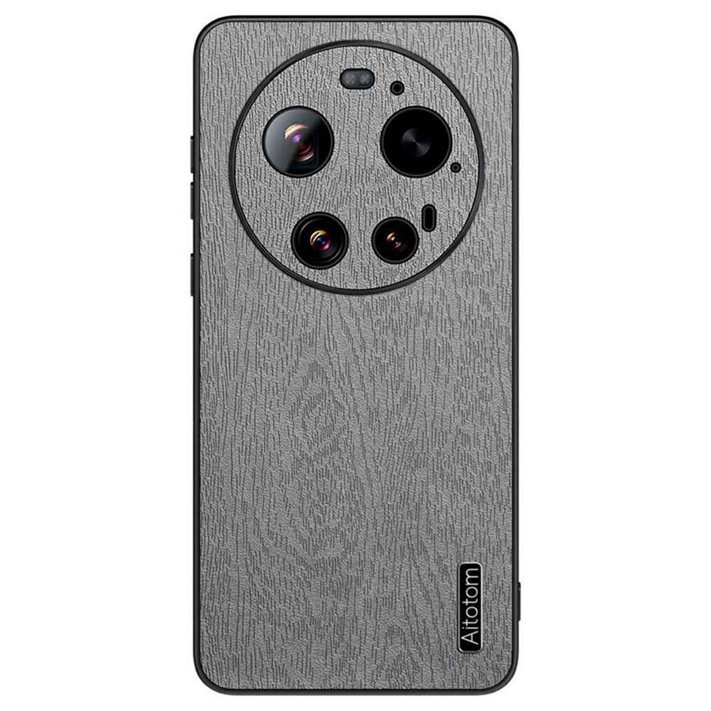 For Xiaomi 17 Ultra 5G Case Wood Texture PU Leather Coated PC TPU Phone Cover - Grey