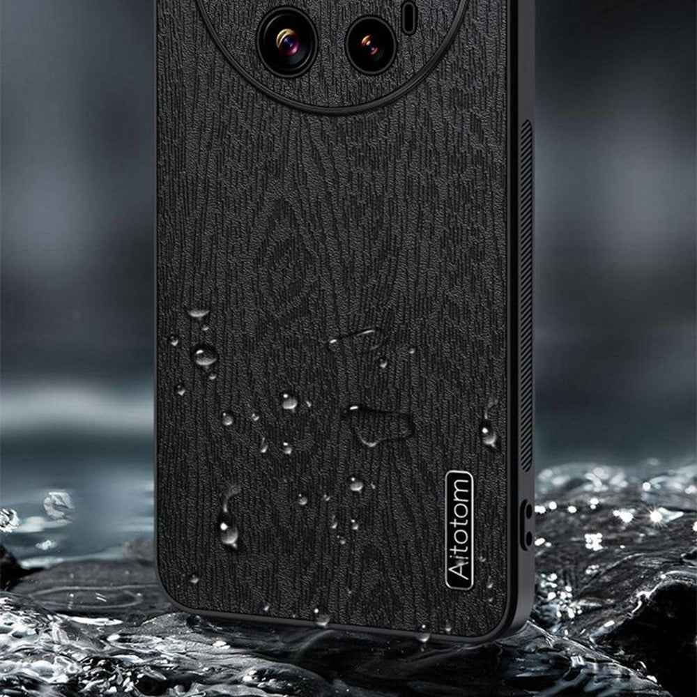 For Xiaomi 17 Ultra 5G Case Wood Texture PU Leather Coated PC TPU Phone Cover - Grey