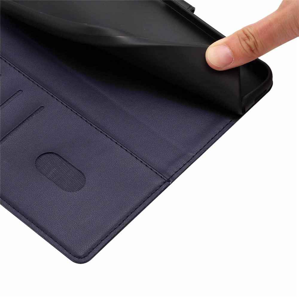 For Samsung Galaxy A57 5G Stand Case Tree-and-Cat Pattern PU Leather Wallet Protective Phone Cover with Wrist Strap - Blue