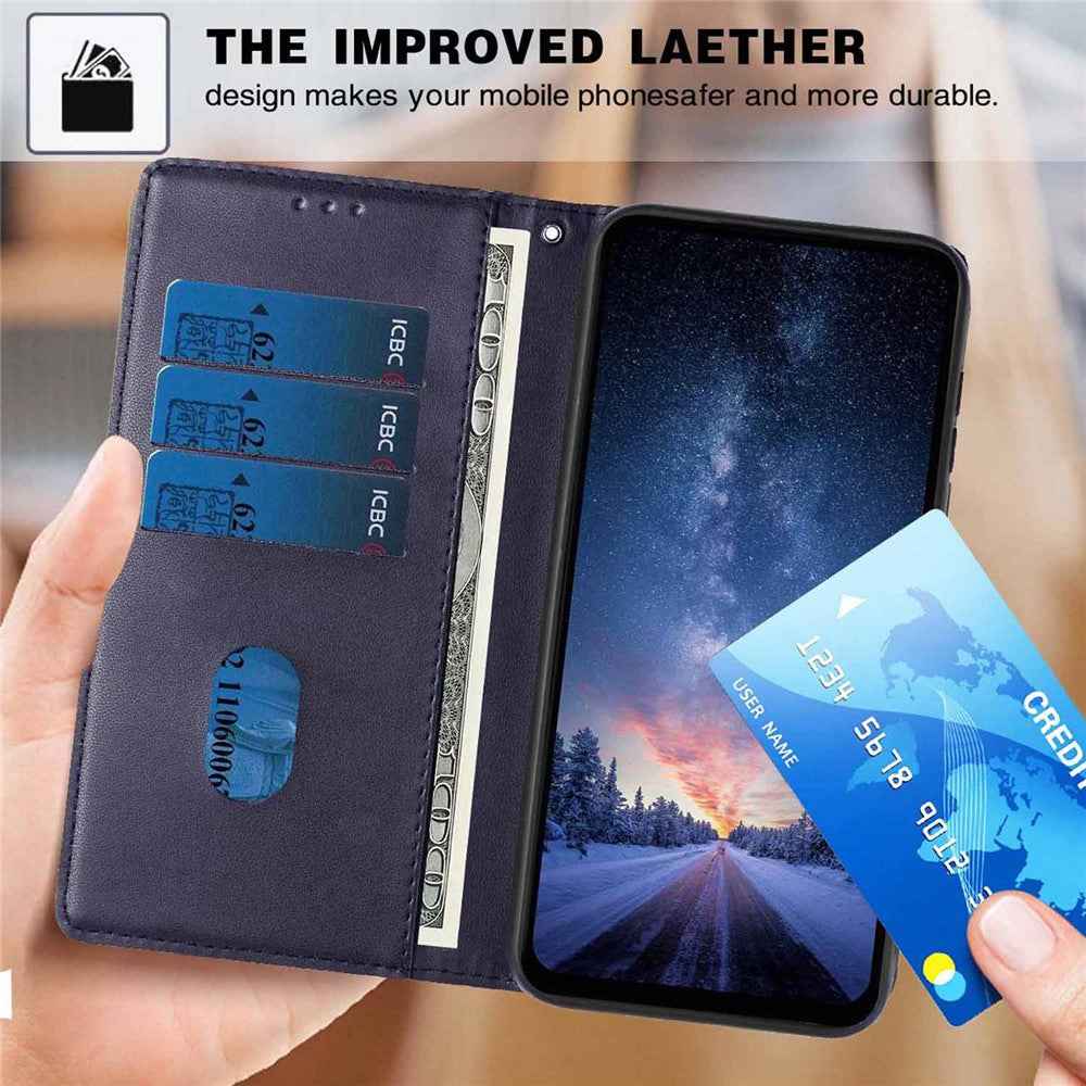 For Samsung Galaxy A57 5G Stand Case Tree-and-Cat Pattern PU Leather Wallet Protective Phone Cover with Wrist Strap - Blue