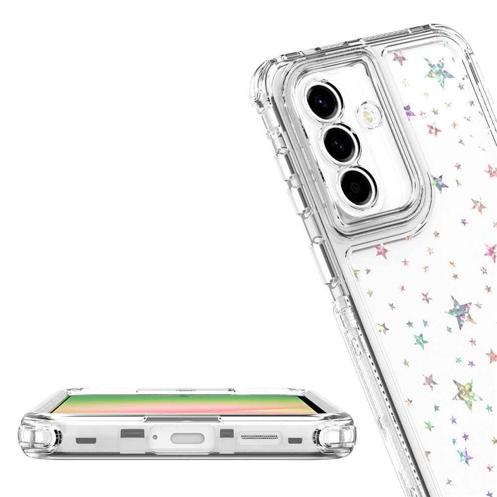 For Samsung Galaxy A57 5G Case Precise Cutouts Acrylic TPU Clear Phone Cover with Laser-printed Film - Stars