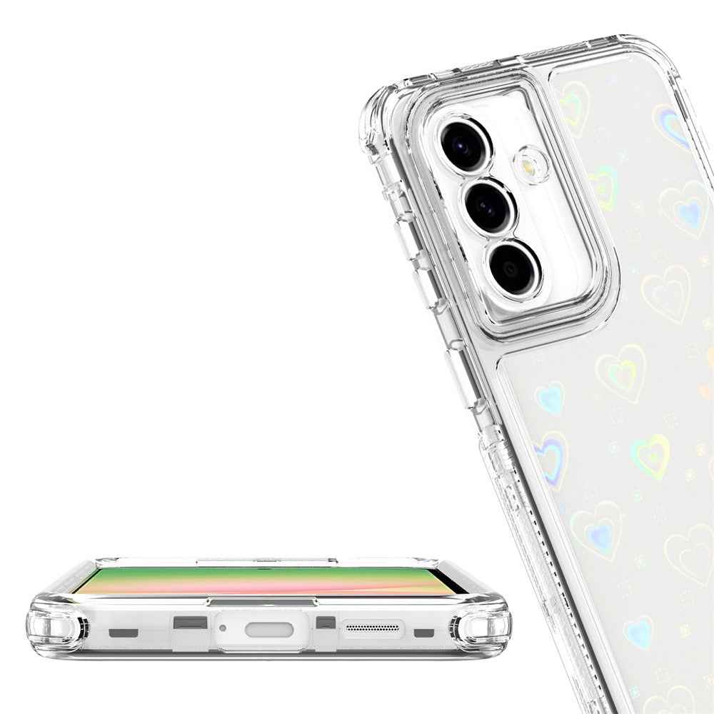 For Samsung Galaxy A57 5G Case Precise Cutouts Acrylic TPU Clear Phone Cover with Laser-printed Film - Hearts