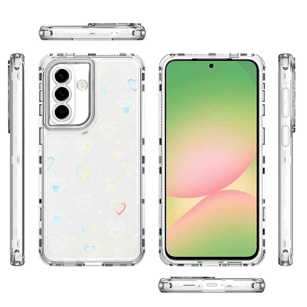 For Samsung Galaxy A57 5G Case Precise Cutouts Acrylic TPU Clear Phone Cover with Laser-printed Film - Hearts