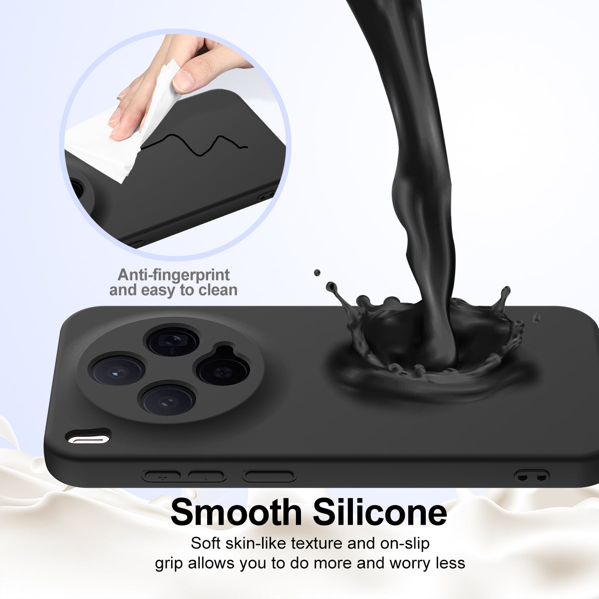 For vivo X300 5G Magnetic Case Anti-Drop Liquid Silicone Phone Cover with Lanyard - Black