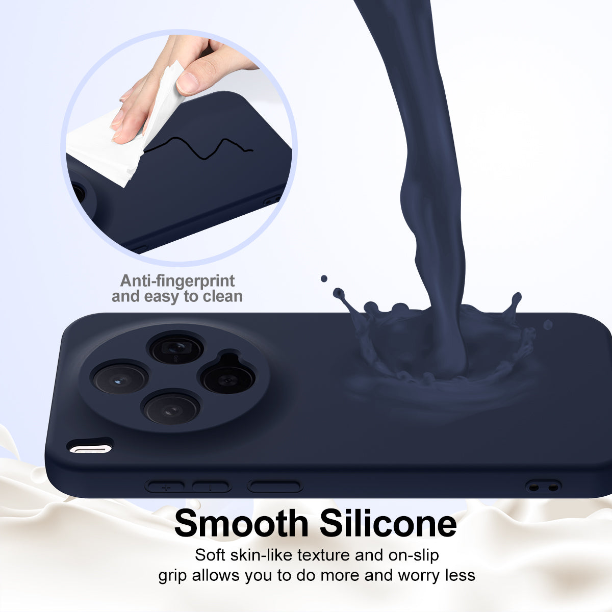For vivo X300 5G Magnetic Case Anti-Drop Liquid Silicone Phone Cover with Lanyard - Dark Blue