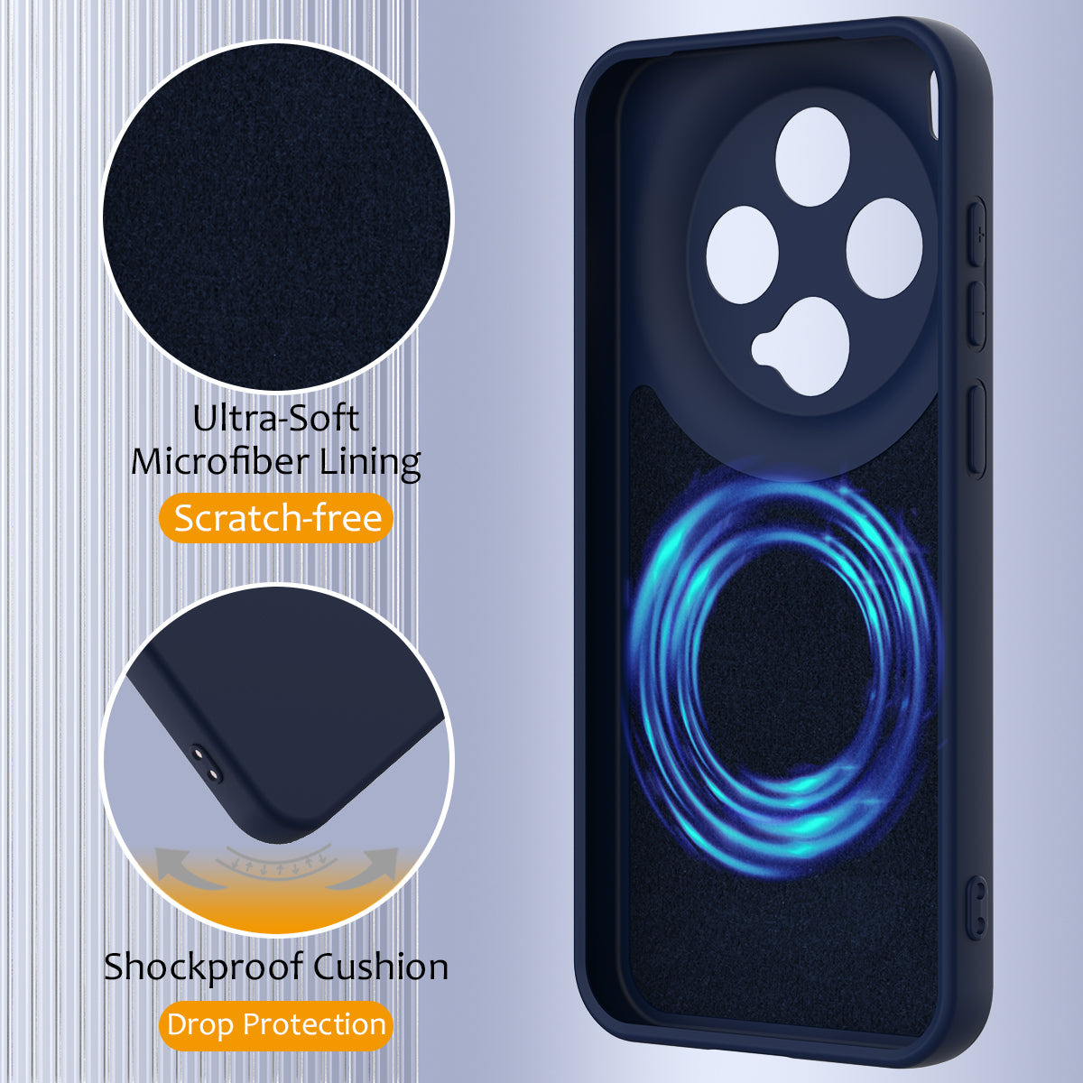 For vivo X300 5G Magnetic Case Anti-Drop Liquid Silicone Phone Cover with Lanyard - Dark Blue