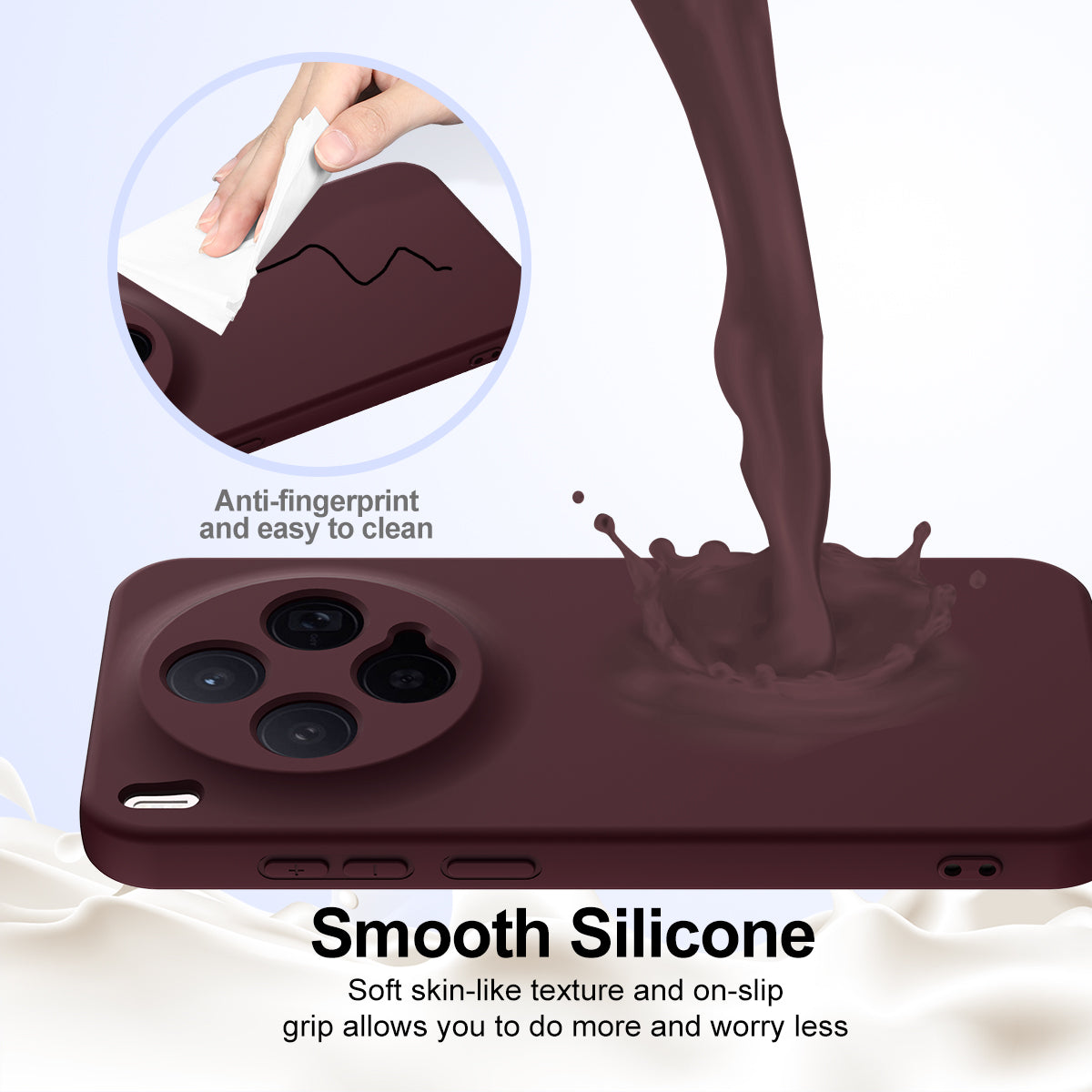 For vivo X300 5G Magnetic Case Anti-Drop Liquid Silicone Phone Cover with Lanyard - Wine Red