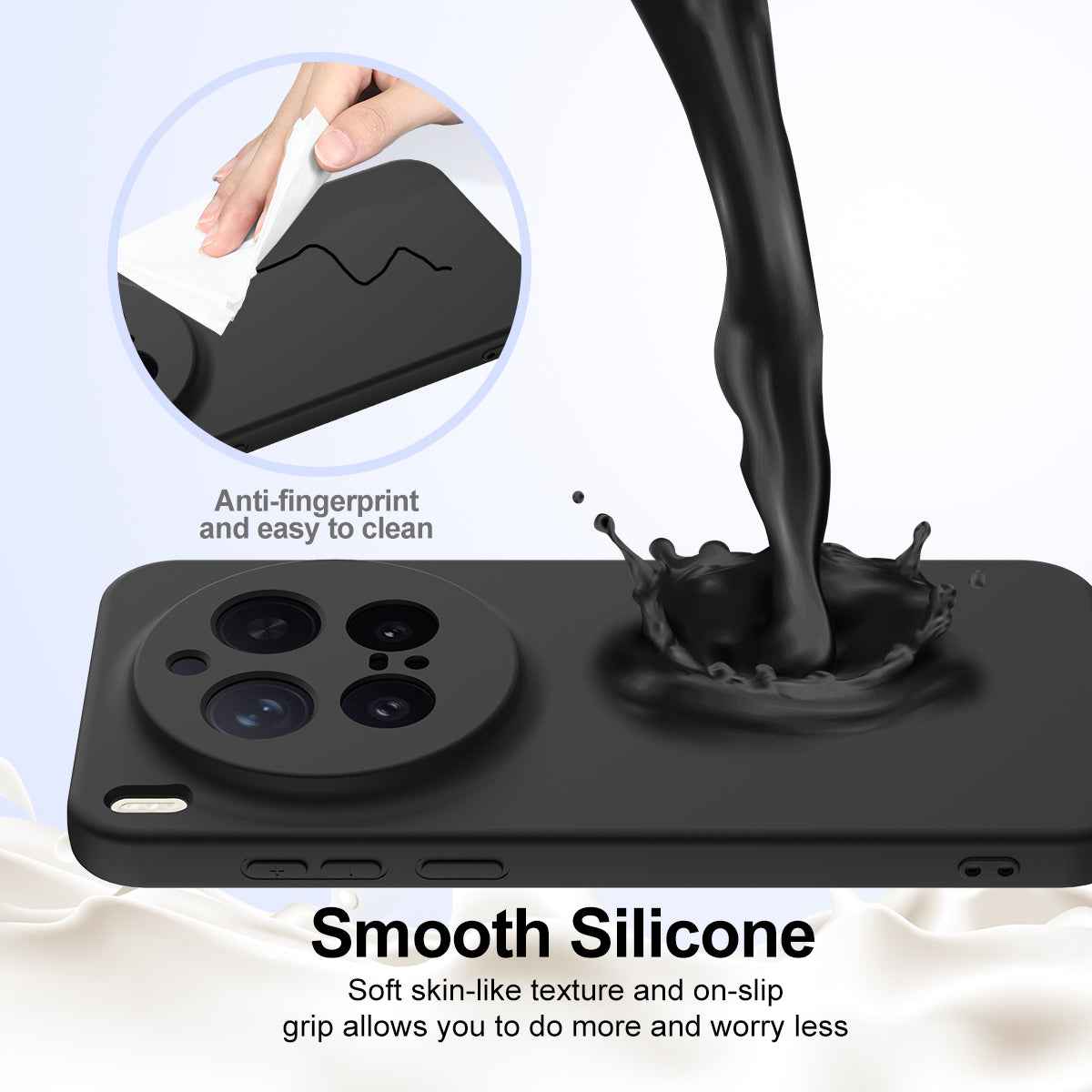 For vivo X300 Pro 5G Magnetic Case Anti-Drop Liquid Silicone Phone Cover with Lanyard - Black