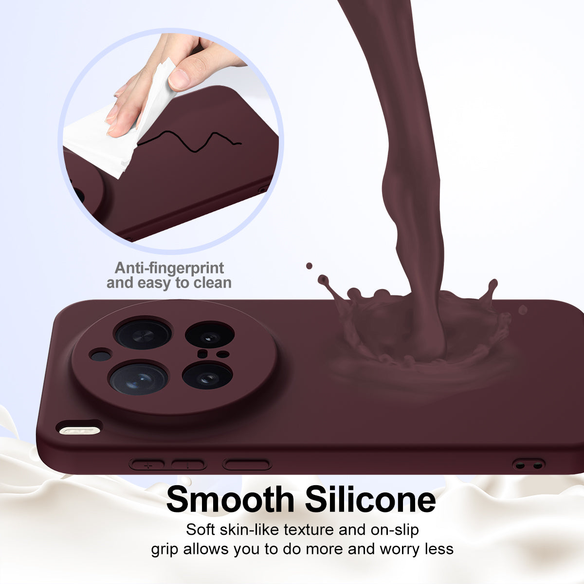 For vivo X300 Pro 5G Magnetic Case Anti-Drop Liquid Silicone Phone Cover with Lanyard - Wine Red