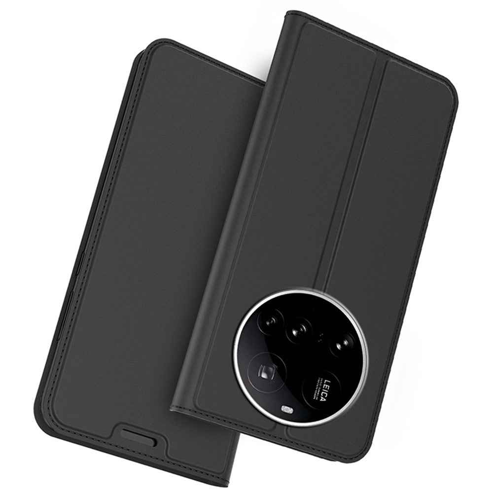 For Xiaomi 17 Ultra 5G Case PU Leather Phone Cover with Card Holder Stand - Black