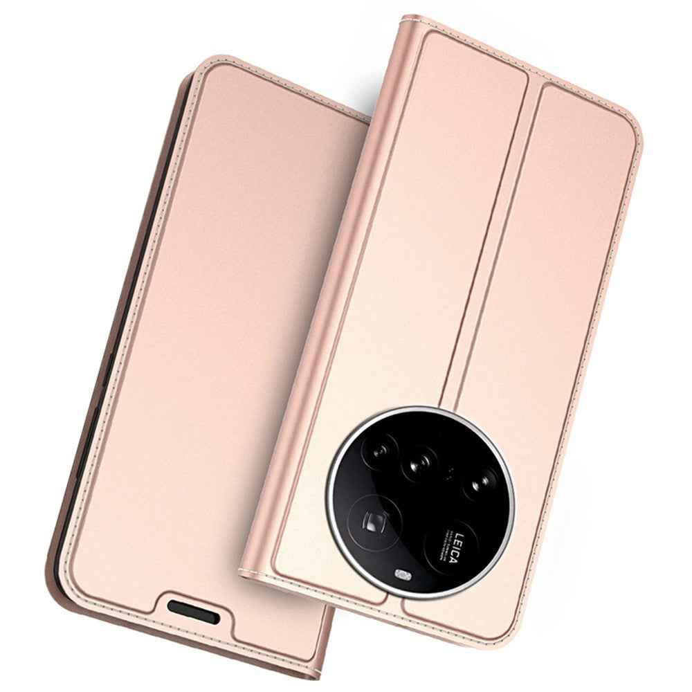 For Xiaomi 17 Ultra 5G Case PU Leather Phone Cover with Card Holder Stand - Rose Gold