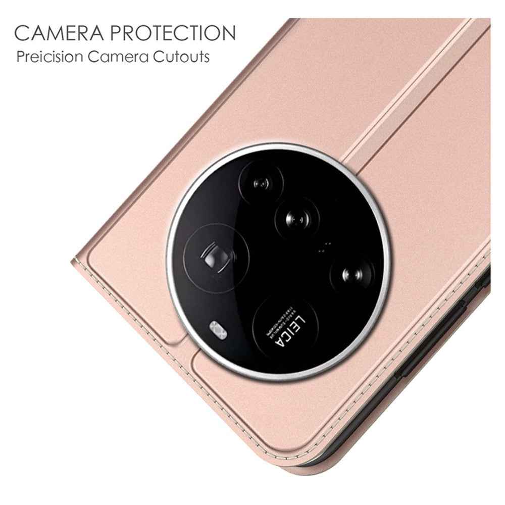 For Xiaomi 17 Ultra 5G Case PU Leather Phone Cover with Card Holder Stand - Rose Gold