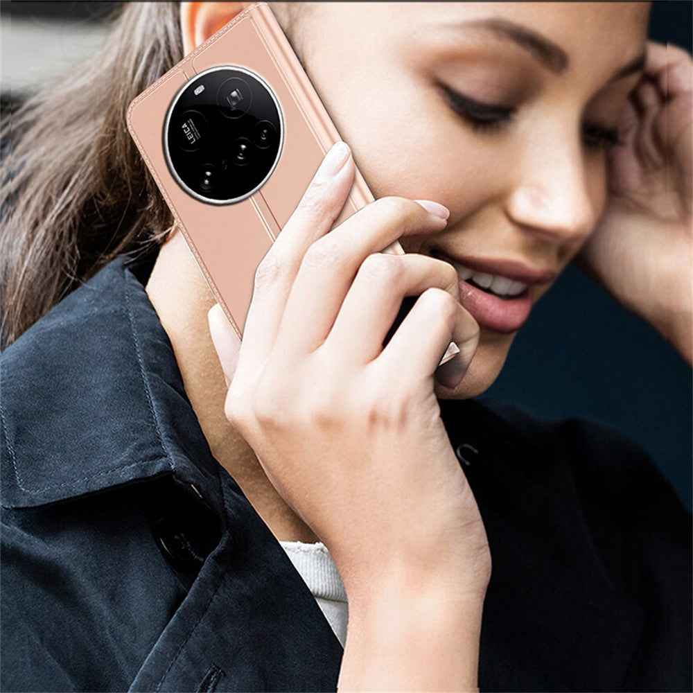 For Xiaomi 17 Ultra 5G Case PU Leather Phone Cover with Card Holder Stand - Rose Gold