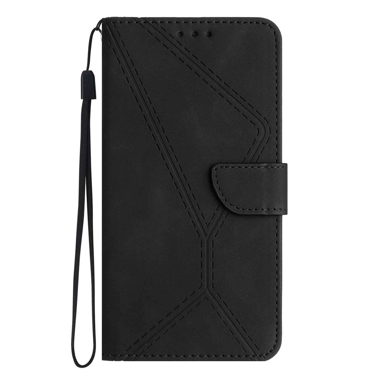 For Samsung Galaxy A57 5G Case Skin Touch Lines Imprinted PU Leather Flip Phone Cover - Black