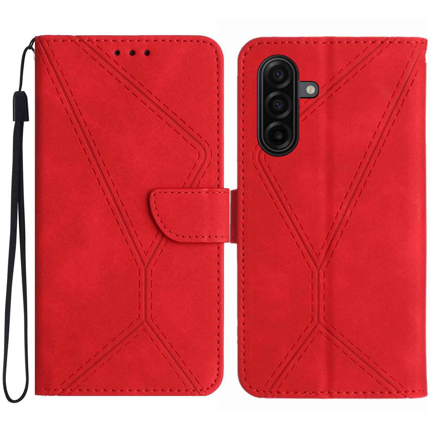 For Samsung Galaxy A57 5G Case Skin Touch Lines Imprinted PU Leather Flip Phone Cover - Red