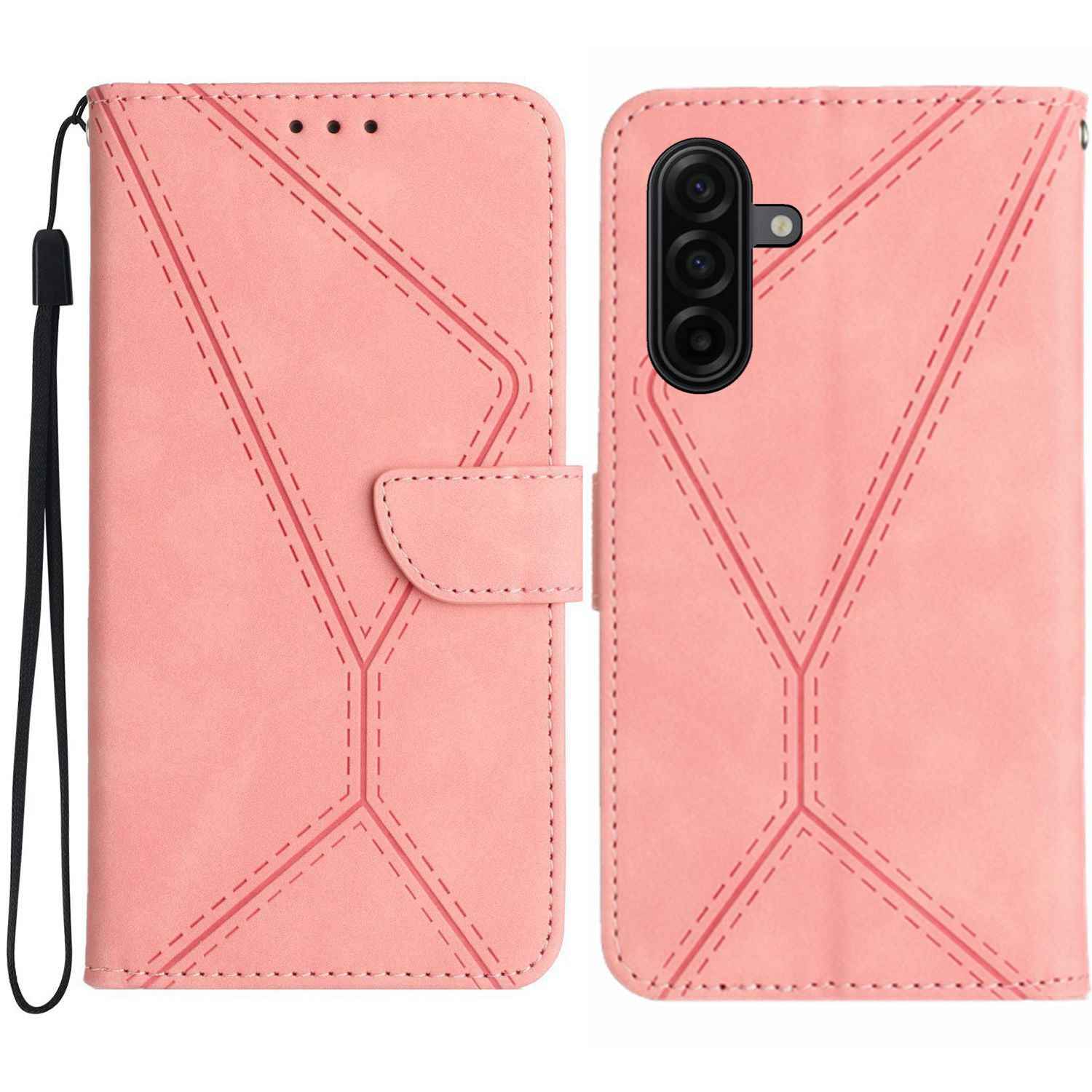 For Samsung Galaxy A57 5G Case Skin Touch Lines Imprinted PU Leather Flip Phone Cover - Pink