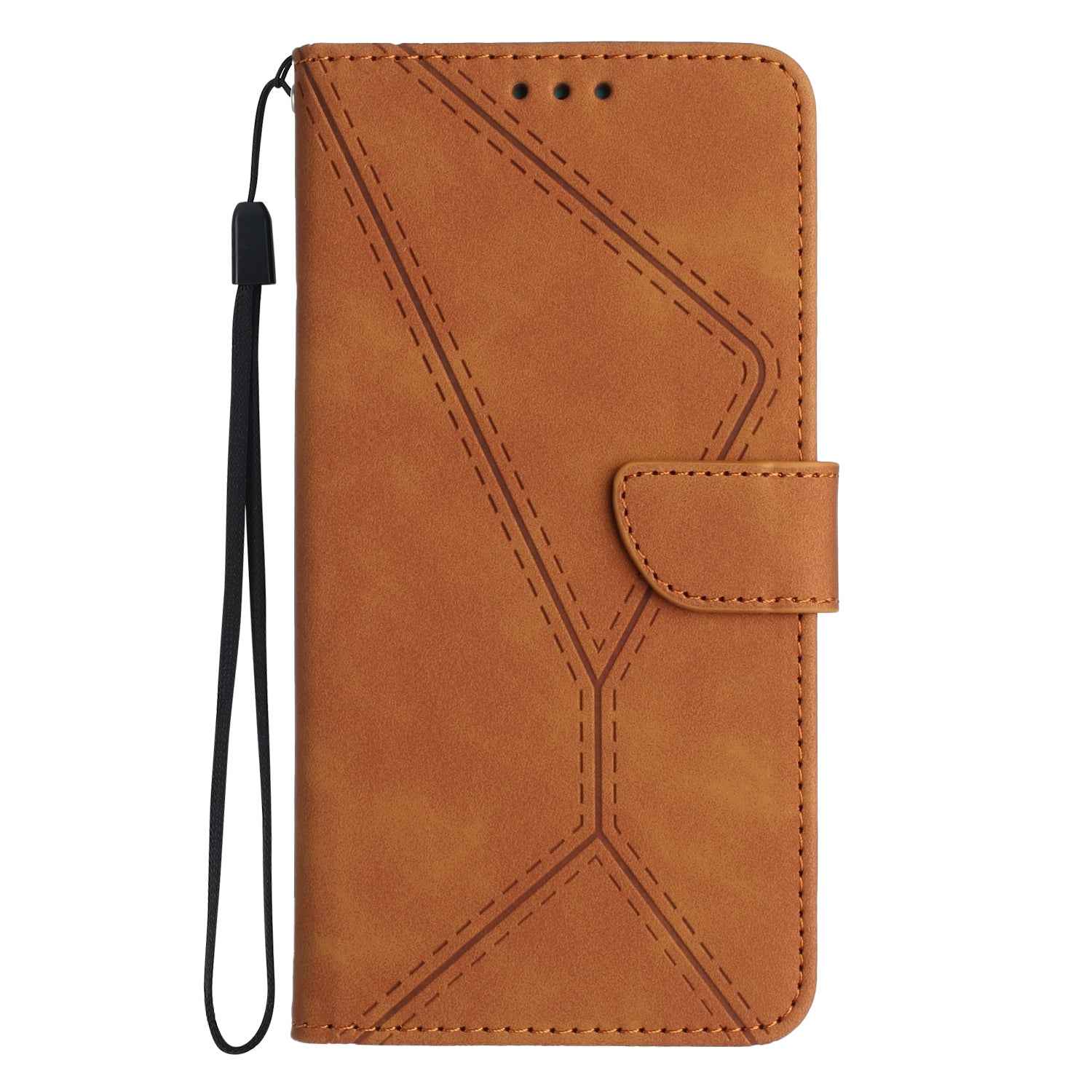 For Samsung Galaxy A57 5G Case Skin Touch Lines Imprinted PU Leather Flip Phone Cover - Brown