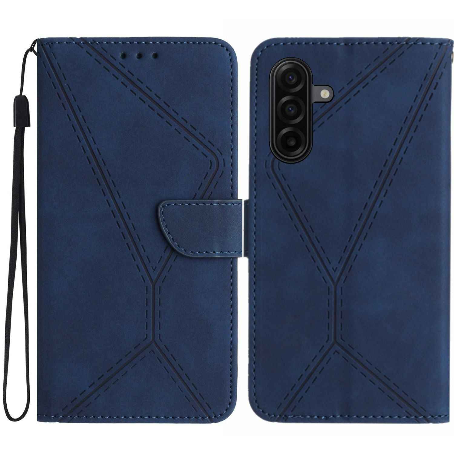 For Samsung Galaxy A57 5G Case Skin Touch Lines Imprinted PU Leather Flip Phone Cover - Blue