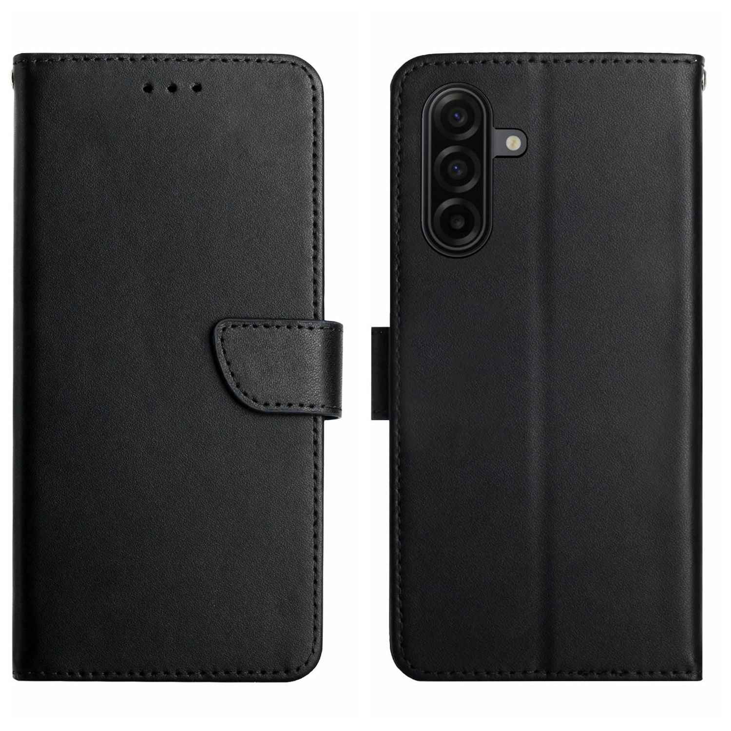 For Samsung Galaxy A57 5G Case Genuine Cow Leather Phone Cover Nappa Texture - Black