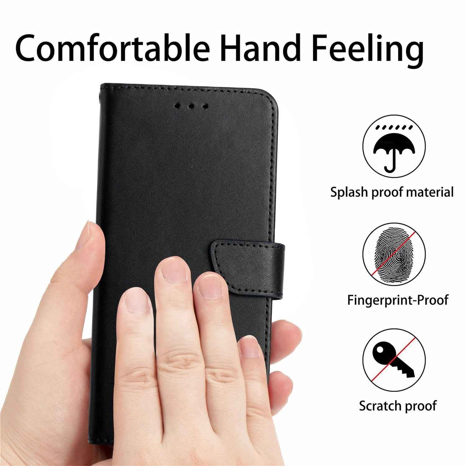 For Samsung Galaxy A57 5G Case Genuine Cow Leather Phone Cover Nappa Texture - Black