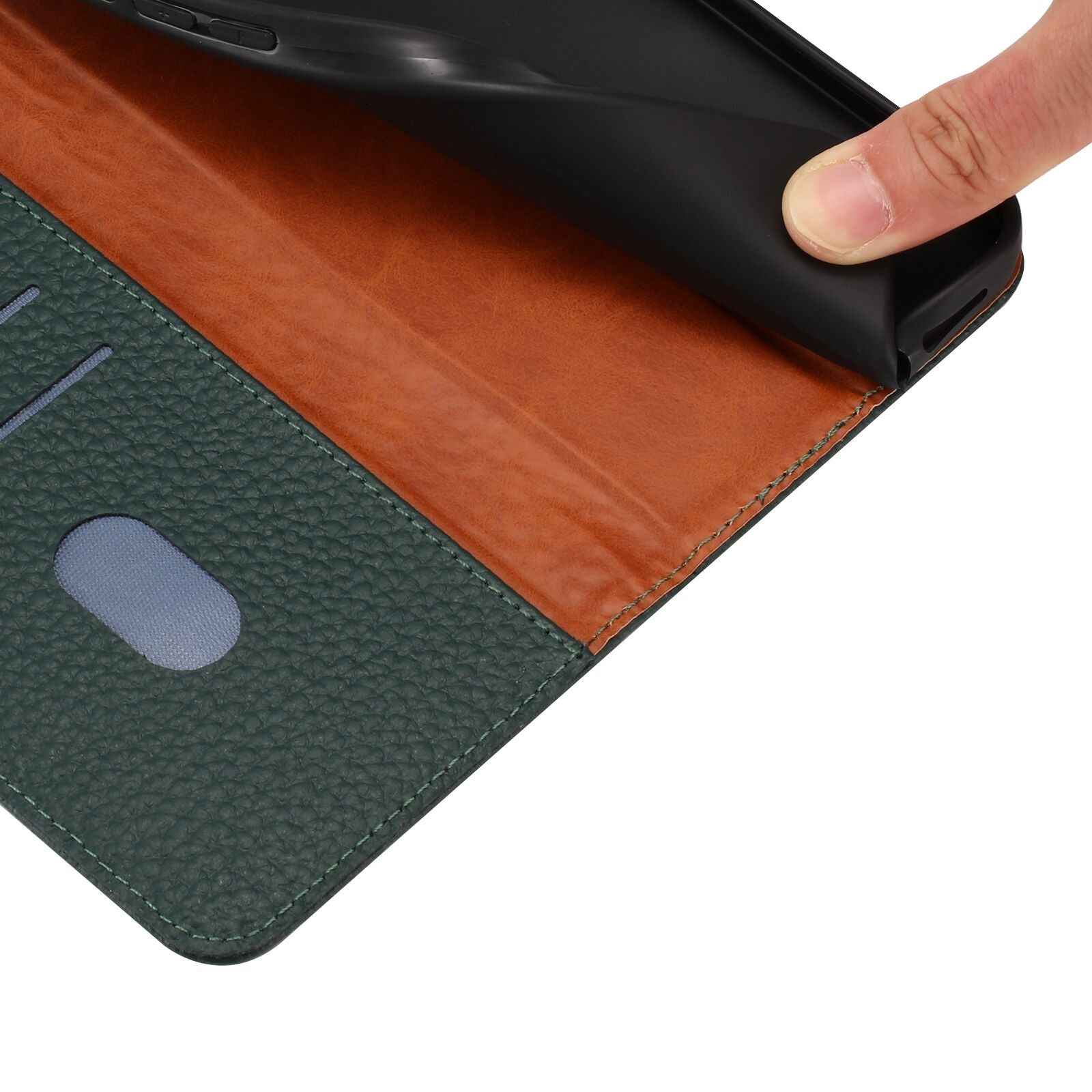 For Samsung Galaxy A57 5G Case Wallet Stand Litchi Texture Genuine Cow Leather Flip Phone Cover - Green