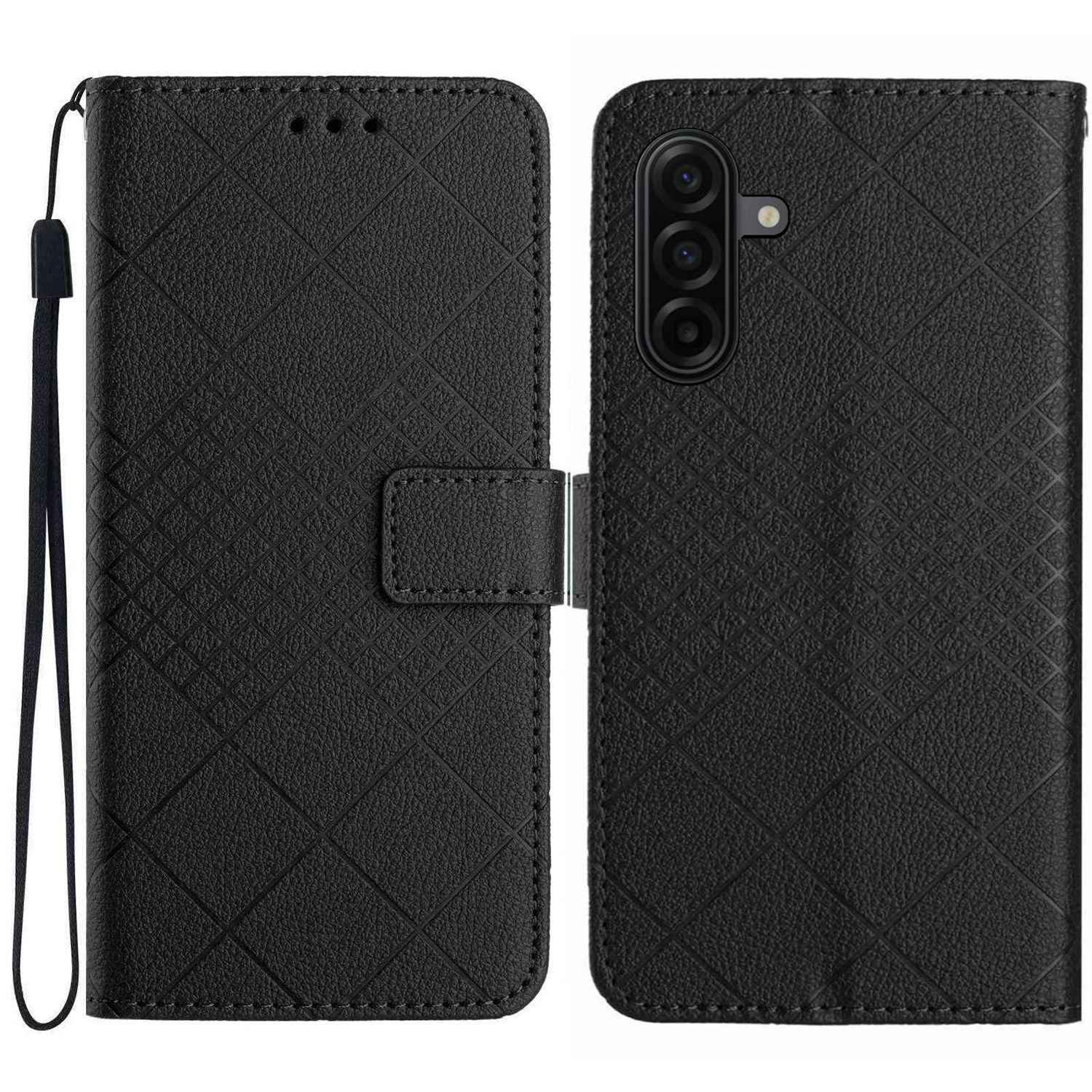 For Samsung Galaxy A57 5G Case Wallet Imprint PU Leather Flip Folio Phone Cover - Black